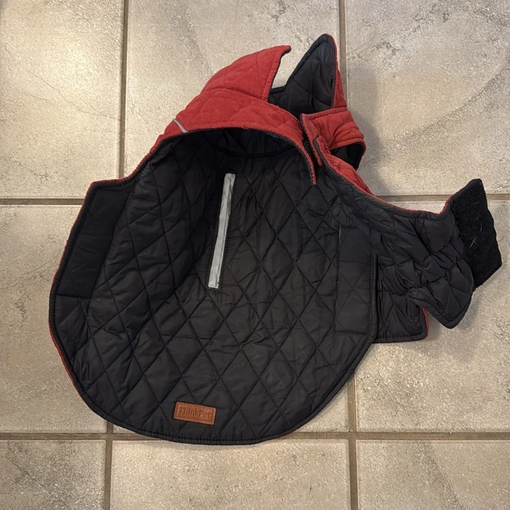 ThinkPet Warm Reversible Dog Coat Thick Winter Dog Jacket RED/BLACK Size: XL